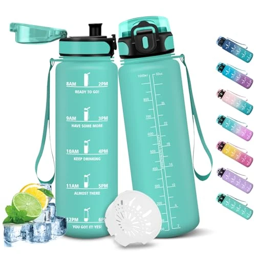 Limited-time offer: HoneyHolly Drinking Bottle 1 Litre Leak-Proof with Time Marking Water Bottle with Filter Suitable for Carbonated Drinking Bottle for Bicycle Outdoor Yoga Fitness from 12.89 GBP to 12.89 GBP (save 0%)