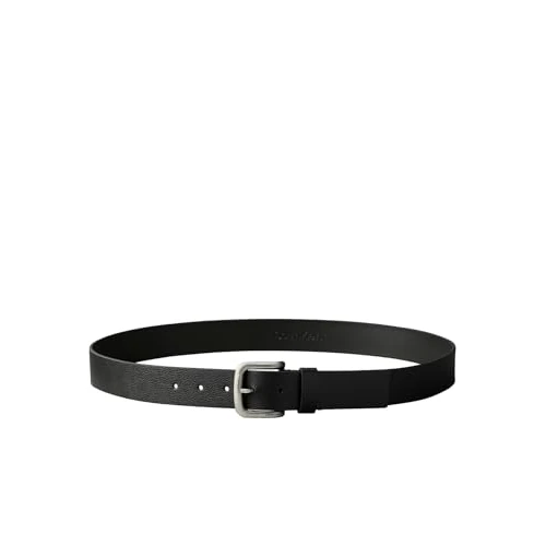 Calvin Klein Cinture da uomo con fibbia rotonda ciottolata 35 mm LV04D7044G, nero (nero/argento antico), 130, Nero (Nero/Argento Antico), 130 cm