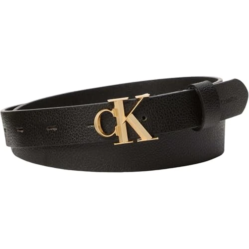 Offerta a tempo: Calvin Klein Donna Cintura Buckle 2,5 cm in Pelle, Nero (Black/Antique Light Gold), 105 cm - 67% da 59.90 € a 20.01 €