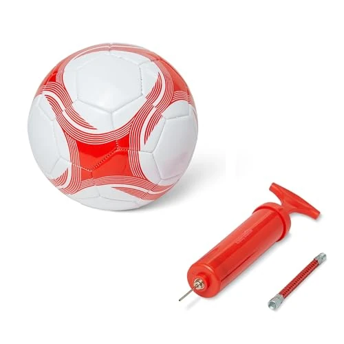 Oferta limitada: Amazon Basics Balón de Fútbol Tamaño 3 con Bomba, Balón de Entrenamiento, Diseño Duradero de PVC, Cámara Interior de Butilo, Uso en Interiores y Exteriores, Cosido a Máquina, Blanco y Rojo de 17.09 € a 17.09 € (ahorro 0.00%)