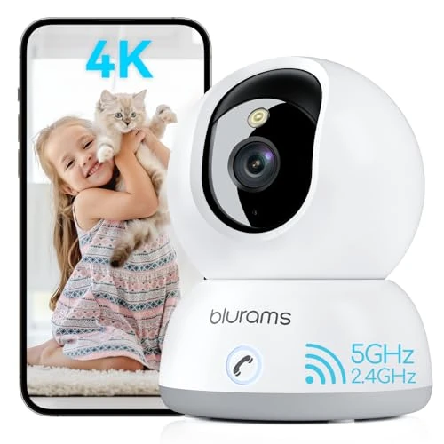blurams Elektroniczna niania 4K z kamerą i kamerą do monitoringu, 8 MP z kolorowym widokiem nocnym, śledzenie ruchu, 5 GHz/2,4 GHz, konfiguracja Bluetooth, pamięć w chmurze i SD, kompatybilna z Alexa