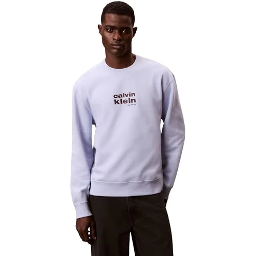 Offerta a tempo: Calvin Klein Uomo Felpa Fleece Retro Graphic con Scollo Rotondo, Blu (Casual Blue), L - 27% da 25.72 € a 18.71 €