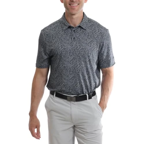 Limited-time offer: Under Par Men's Golf Polo Breathable Moisture Wicking Quick Dry Stretch Short Sleeve All Over Fern Print Golf Polo Shirt, 2386 - Grey, L from 11.95 £ to 11.25 £ (save 6%)