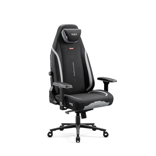 Diablo X.Eye Prime Silla Gaming Oficina, Sillon Gamer Ergonómico | Reposacabezas magnético | Reposabrazos 4D | Apoyo Lumbar Ajustable Integrado | Tejido | Carga de hasta 140 kg Burned Black