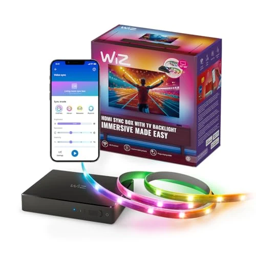 Offre limitée : WiZ HDMI Sync Box avec rétroéclairage TV – Synchronise les lumières avec vos films, jeux et musiques - Ruban LED RGBIC pour TV de 55 à 65 pouces – Contrôle via application – Compatible Google et Alexa de 48.88 € à 45.99 € (6% de remise)
