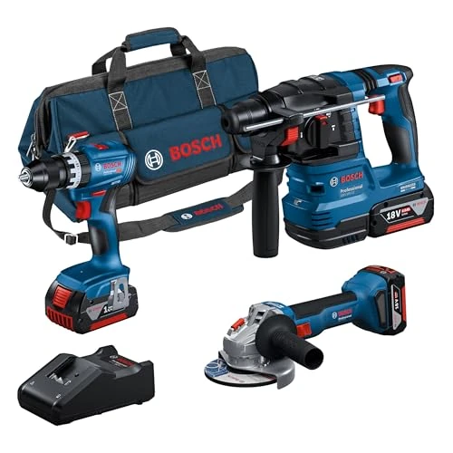 Offerta a tempo: Bosch Professional 18V System Combo kit a batteria: GSB 18V-45 + GBH 18V-22 + GWS 18V-8 (incl. 3 batterie GBA 4.0Ah, GAL 18V-40, borsa degli attrezzi) - Amazon Exclusive - 12% da 579.99 € a 509.99 €