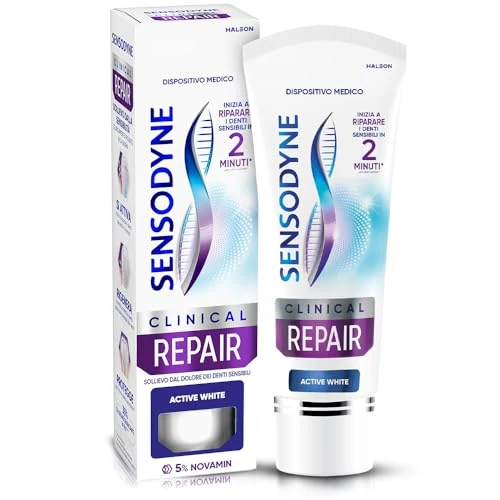 Sensodyne Clinical Repair Active White Zahnpasta für empfindliche Zähne, beginnt empfindliche Zähne in 2 Minuten*, Aufhellungseffekt, 75 ml