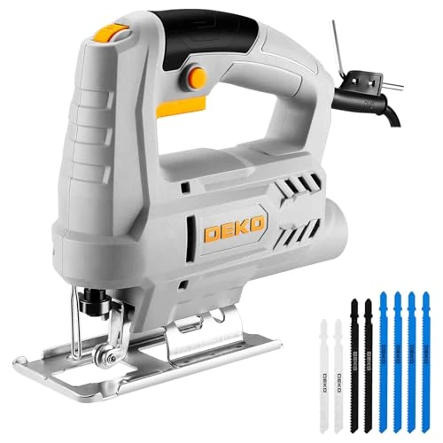 Offerta a tempo: Seghetto Alternativo Elettrico: DEKOPRO 400W Seghetto per Legno Seghetti Alternativi, 6 Velocità Variabili 0-3000 SPM, Taglio Inclinato ±45° con 8 Lame per Legno, Metallo e Plastica - 23% da 37.99 € a 29.31 €