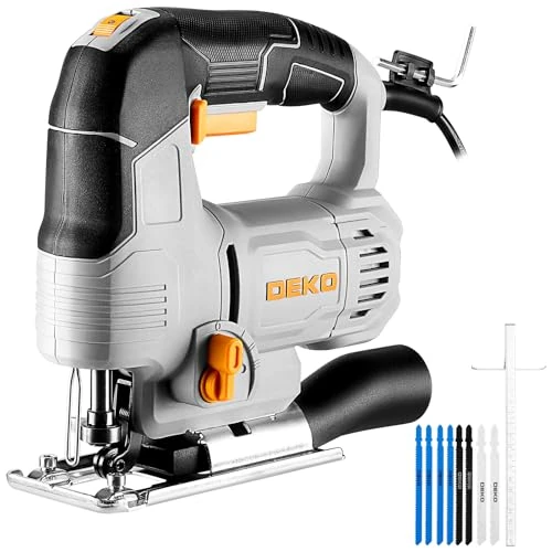 Offre limitée : Scie Sauteuse Electrique: DEKOPRO 550w Scie Sauteuse Électrique Machine a Découper le Bois Avec Lumière Led 800-3000 SPM Vitesse Variable 4 Réglages Orbitaux ±45°Lames De Coupe en Biseau de 42.49 € à 42.49 € (0.00% de remise)