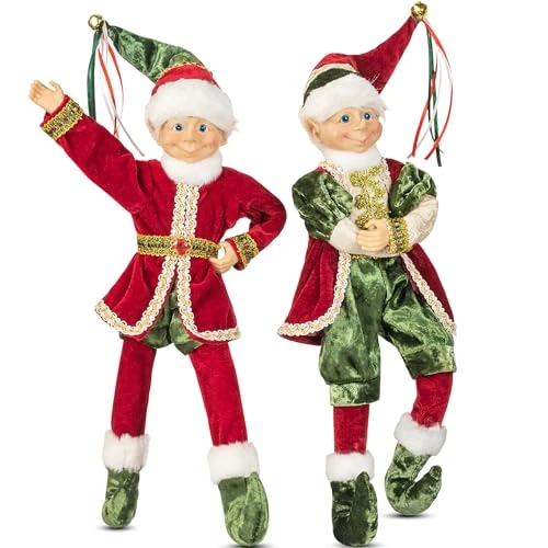 Angel Christmas Tree Topper 30cm Red and Green Angel Christmas Tree Top for Christmas Tree Decorations (Red Elf Green)