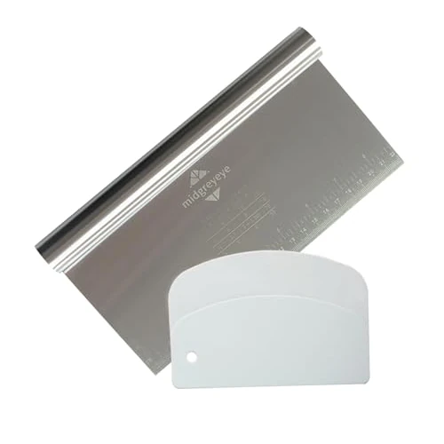 Midgreyeye 2 PCS Gran Rasqueta De Masa De Acero Inoxidable Con Escala De Medición, Rasqueta Panadero, Cortador De Masa, Espatula Cocina Para Tartas, Tartas, Pizza, Tartas(22 * 12.5+13.5 * 9.1cm)