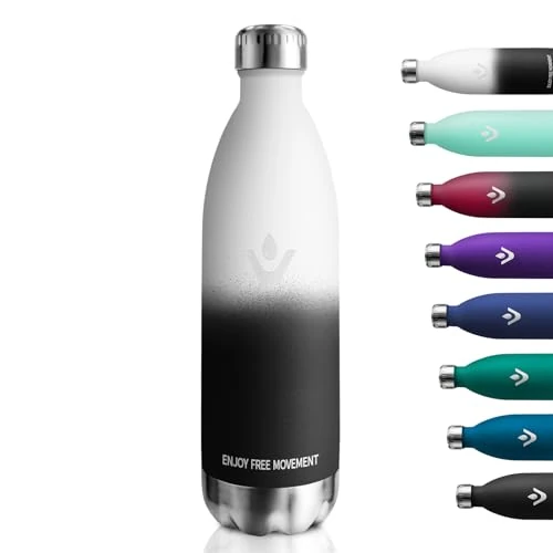 Thermosflasche 1L, Wasserflasch Kohlensäure Geeignet, Isolierflasche BPA-Frei Auslaufsicher, Vakuum Thermosflasche, Trinkflasche Edelstahl für Sport, Erwachsener, Kinder, Fussball, Uni, Reisen