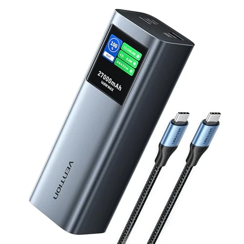 Offerta a tempo: VENTION Power Bank 27000mAh 140W, Caricatore Portatile con 3 Porte, Ricarica Rapida PD3.1 e Display Digitale Intelligente, Compatibile con MacBook Pro, Dell, HP, iPhone 17/16/15/14, iPad, Galaxy S24 - 45% da 99.99 € a 54.99 €