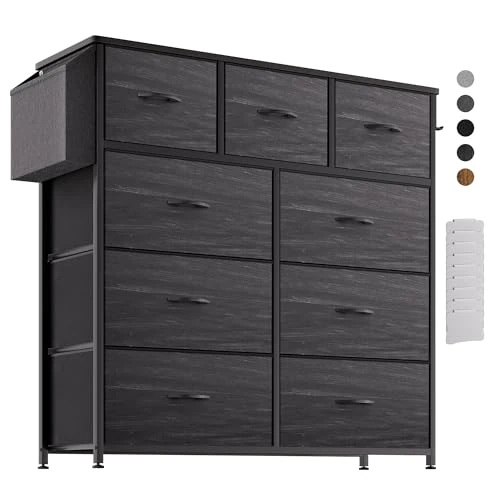 Zeitlich begrenztes Angebot: PURFINO Kommode mit Stoffschubladen - Stoffkommode aus Canvas mit 9 großen Schubladen, Etikettenkarten, Seitentasche & Haken für Wohnzimmer, Flur, Schlafzimmer von 89.99 € auf 79.99 € (11% Rabatt)