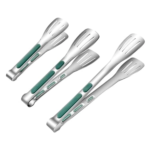 ZBKJYILF Set van 3 roestvrijstalen voedseltang, duurzaam, keukentang, geschikt voor koken, bakken, BBQ (groot, medium, klein)