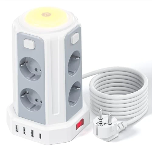 Oferta limitada: Torre Regletas Enchufes (3600W/16A), 3M Enchufes Vertical con 4 Puertos USB y 8 Enchufes Tomas Protección con Interruptor y luz para Mesa, Oficia, Casa de 31.99 € a 30.39 € (ahorro 5%)