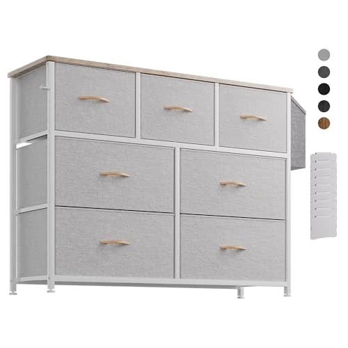 Offerta a tempo: PURFINO Cassettiera in Tessuto - Cassettiere Stoffa con 7 Grandi Cassetti, Etichette, Tasca Laterale e Gancio per Soggiorno, Corridoio, Camera da Letto (Grigio chiaro) - 0.00% da 79.99 € a 79.99 €