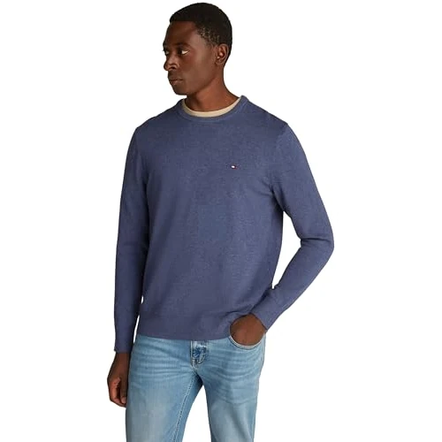 Tommy Hilfiger Maglione da Uomo Essential SSNL in Cotone Girocollo MW0MW39999, Blu, XS, Blu (Erica del Mar Egeo), XS