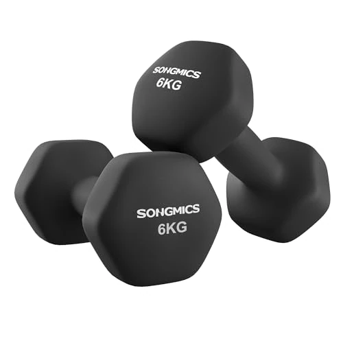 Zeitlich begrenztes Angebot: SONGMICS Hanteln, 2er Set, 2 x 6 kg, Hantelset, Kurzhanteln, Hexagon, Neopren-Beschichtung, Krafttraining, Workout, Fitnesstraining, für Zuhause, tintenschwarz SYL160B01 von 35.99 € auf 35.99 € (0.00% Rabatt)