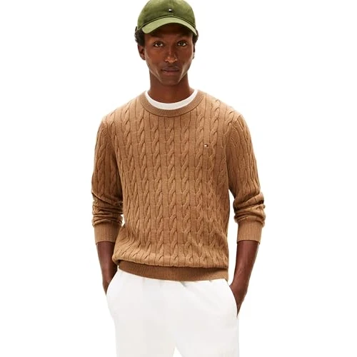 Oferta limitada: Tommy Hilfiger Jersey Hombre Classic Cotton con Punto Trenzado, Marrón (Highland Khaki Heather), XXL de 139.90 € a 51.34 € (ahorro 63%)