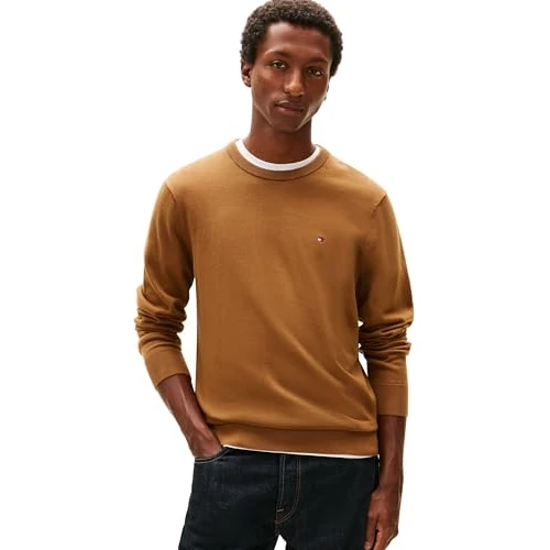 Offerta a tempo: Tommy Hilfiger Essential Ssnl Cotton Crew Neck Mw0Mw39999 Pullover, Brown (Highland Khaki), S Adulto - 33% da 99.90 € a 66.95 €