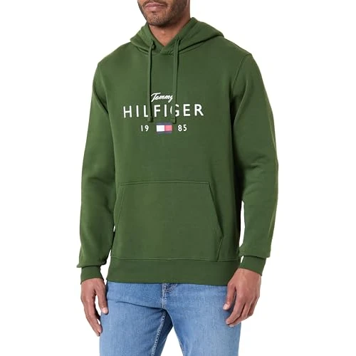 Tommy Hilfiger Felpa con Cappuccio da Uomo Brand Love Big Hilfiger MW0MW41427, Verde, XXL, Verde (Pino mugo), XXL