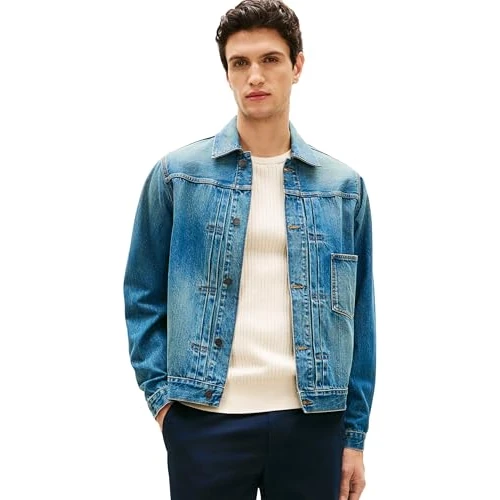Offerta a tempo: Tommy Hilfiger Uomo Giacca in Jeans Trucker con Fibbia di Regolazione, Blu (Mario Blue), M - 0.00% da 36.48 € a 36.48 €