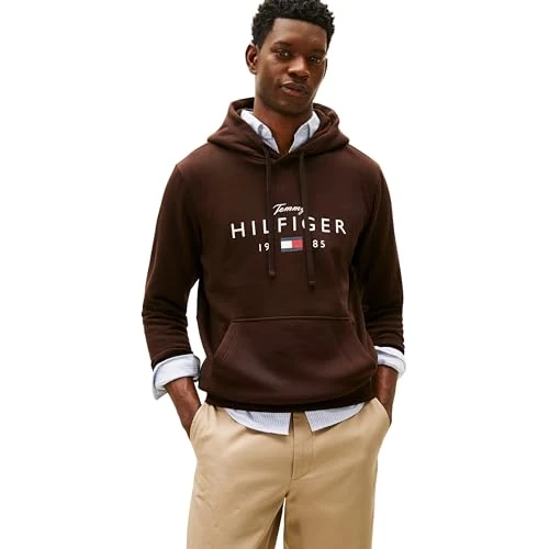 Tommy Hilfiger Men BRAND LOVE BIG HILFIGER HOODIE MW0MW41427 Pullover Hoodie, BROWN, L