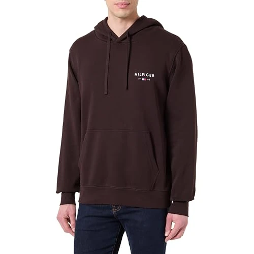 Offerta a tempo: Tommy Hilfiger Felpa con Cappuccio da Uomo Brand Love Small Hilfiger MW0MW41429, Marrone, XL, Marrone (Cioccolato), XL - 0.00% da 59.99 € a 59.99 €