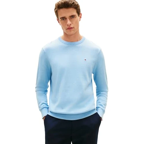 Tommy Hilfiger Men Essential SSNL Bawełniany Sweter z okrągłym dekoltem MW0MW39999, niebieski, XXL, Niebieski (studnia woda), XXL