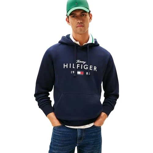 Offerta a tempo: Tommy Hilfiger Brand Love Big Hilfiger Hoodie Mw0Mw41427 Felpa con Cappuccio, Blue (Desert Sky), L Adulto - 32% da 99.90 € a 68.16 €