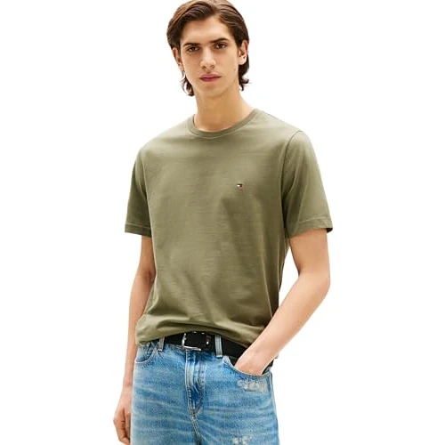 Tommy Hilfiger Camiseta ESS Seasonal REG FIT Solid tee MW0MW39995 S/S, Verde, S, Verde (Verde Batalla), S
