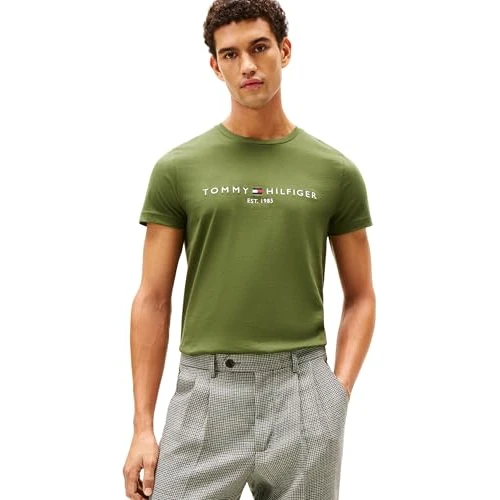 Tommy Hilfiger Herren Tommy Logo Tee MW0MW11797 S/S T-Shirt, Grün, XS, Grün (Mountain Pine), XS
