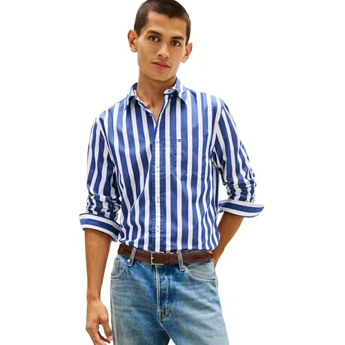 Zeitlich begrenztes Angebot: Tommy Hilfiger Herren Hemd Poplin Bold Stripe Regular Fit, Mehrfarbig (Bold Blue/Stripe), XS von 99.90 € auf 67.92 € (32% Rabatt)