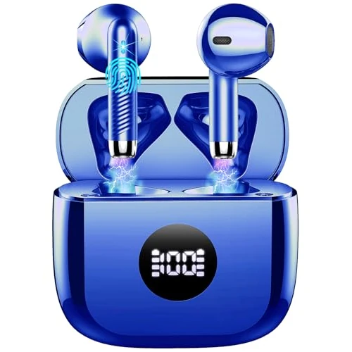 Jxrev Wireless Earbuds, Bluetooth 5.4 Headphones Stereo 3D Bass, in Ear Earphones with ENC Noise Cancelling Mics, 40H Playback Ear Buds, IP7 Waterproof Bluetooth Earbuds LED Display, USB C