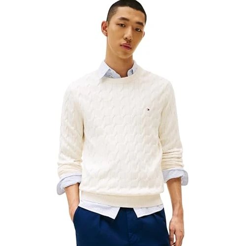 Oferta limitada: Tommy Hilfiger Classic Cotton Cable Crew Neck Mw0Mw33132 Suéter pulóver, Yellow (Ivory Petal), XS para Hombre de 139.90 EUR a 83.26 EUR (ahorro 40%)