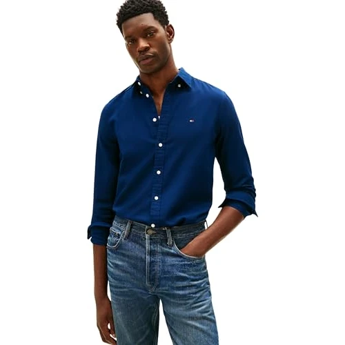 Offerta a tempo: Tommy Hilfiger Uomo Camicia Dobby Shirt Slim Fit, Blu (Carbon Navy), XS - 46% da 89.90 € a 48.44 €