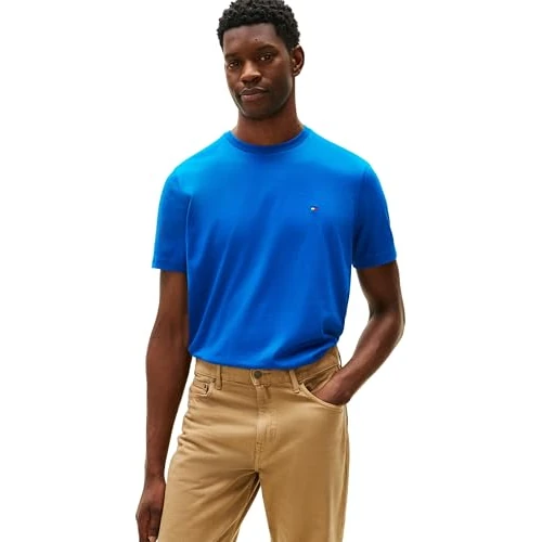 Tommy Hilfiger ESS Seasonal Reg Fit Solid Tee Mw0mw39995 T-shirt, S/S, blauw (Vibrant Indigo), M voor Heren, Blauw (Indigo Vibrante), M
