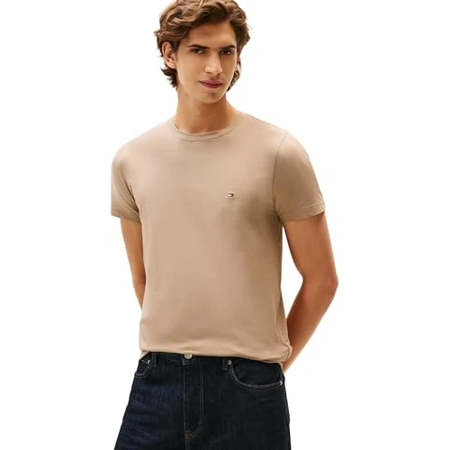Offre limitée : Tommy Hilfiger T-Shirt Stretch Slim fit MW0MW10800 S/S, Beige, XS, Beige (Taupe côtier), XS de 39.90 € à 24.43 € (39% de remise)