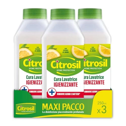 Offerta a tempo: Citrosil Cura Lavatrice Igienizzante, Rimuove Germi e Batteri, Anticalcare e Anti Cattivi Odori, con Essenze di Limone, 250 ml X 3 Confezioni - 36% da 15.69 € a 9.99 €