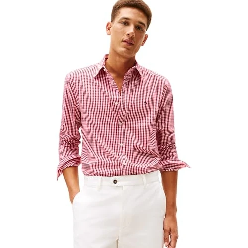 Tommy Hilfiger Flex Poplin Big Gingham RF Shirt Mw0Mw41713 Chemise L/S, Red (Medium Red/Check), M Homme