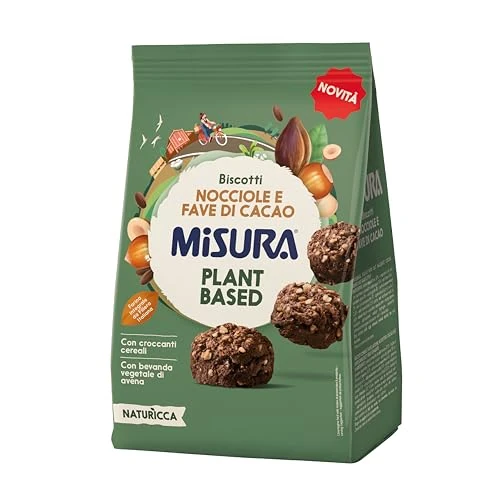 Misura Naturìcca Biscotti Nocciole e Fave di Cacao - con Avena, Nocciole, Cacao, Farro e Sciroppo D’agave, Ricchi di Fibre, Plant Based, Adatti ai Vegani, Confezione con Carta FSC da 260 gr