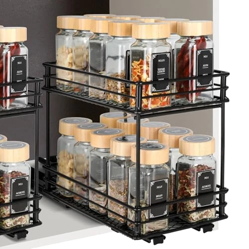 Offerta a tempo: VINATO Portaspezie Scorrevole a 2 Livelli – Organizzatore Cucina Salvaspazio con Guide, Portaoggetti per Dispensa (26x15x21,8 cm) - 0.00% da 27.99 € a 27.99 €
