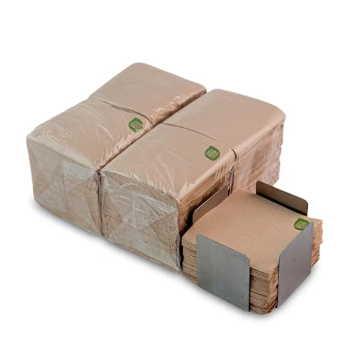 Pack of 300 Cocktail Napkins 100% Recyclable and Biodegradable Paper + Stainless Steel Table Napkin Holder – Ecological Napkins – 10 x 10 cm Folded – Hostelnovo