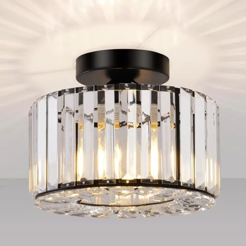 Limited-time offer: Seruno X Crystals Ceiling Light, Black Modern Ceiling Lighting Living Room Industrial Chandelier Semi Flush Mount Ceiling Lights for Bedroom Kitchen Dining Room Hallway Bathroom Foyer Bar from 35.99 GBP to 34.99 GBP (save 3%)