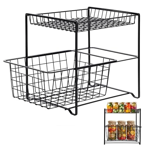 FACTORY HARMONY Space-Saving Kitchen Under Sink Organizer, Kitchen Pantry Organizer, Black Steel Detergent Holder with Durable Structure and Pull-Out Drawer