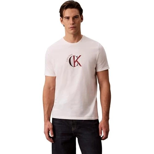 Calvin Klein Herren SS 30S WHSL CKJ 2TONE CK Graphic LV14RE829G Graphic Tees, Weiß (White Greige), L, Weiß (White Greige), L