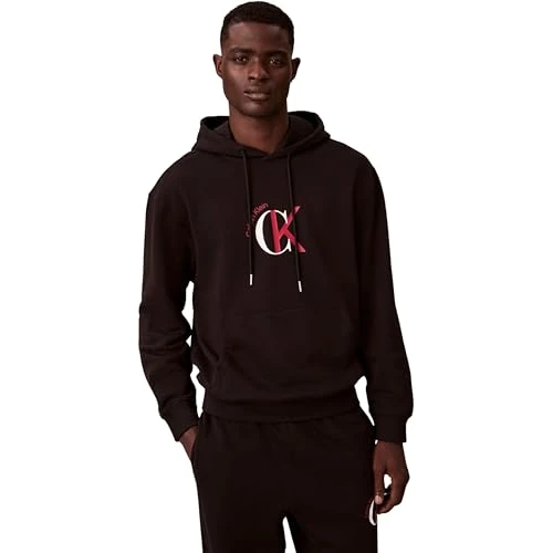 Calvin Klein Men's LS EU 350TERRY GRAPHIC HOODIE LV04RE255G Sweatshirts, BLACK (Black), L