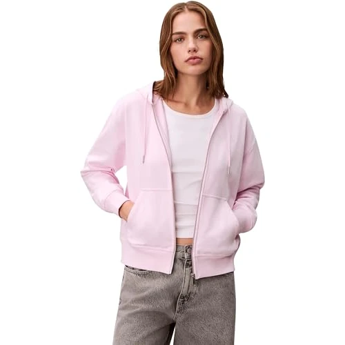 Zeitlich begrenztes Angebot: Calvin Klein Damen Hoodie mit Reißverschluss Logo French Terry aus Baumwoll-Frottee, Rosa (Pearly Pink), M von 58.35 € auf 58.35 € (0.00% Rabatt)
