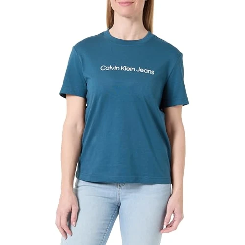 Calvin Klein T-Shirt Classique A- INST. Logo SS LV047C912G pour Femme, Bleu (Bleu Sarcelle), XL, Bleu (Bleu Marine Sarcelle), XL